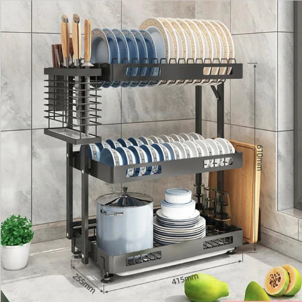 Dish Drying Rack Holder & Storage Organizer – Bowl, Plate, and Utensil Drainer