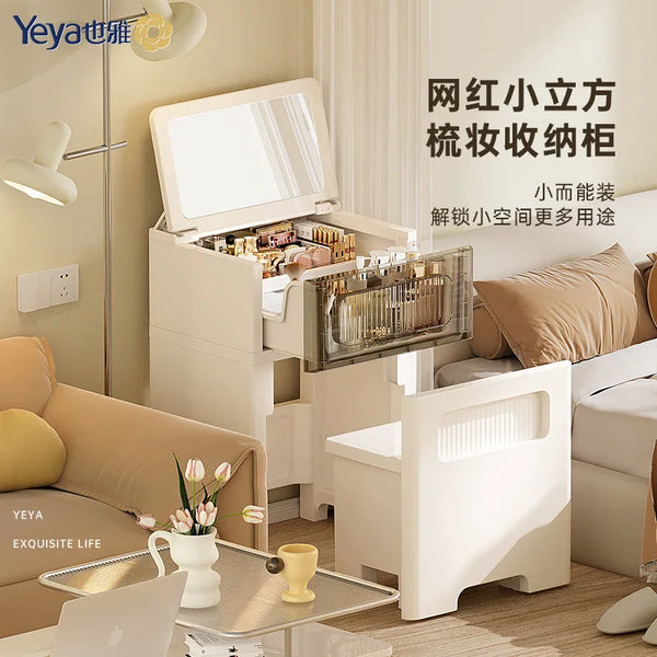 Dresser Chest Cabinet with Integrated Small Makeup Table, Flip Cabinet