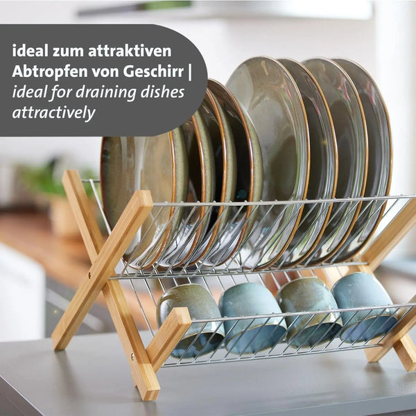 LD morphling Folding Dish-Linden, Bamboo FE, Silver/Brown, Foldable Dish Drainer