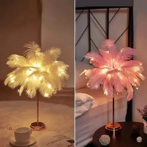 Feather Table Lamp LED Night Light for Bedroom
