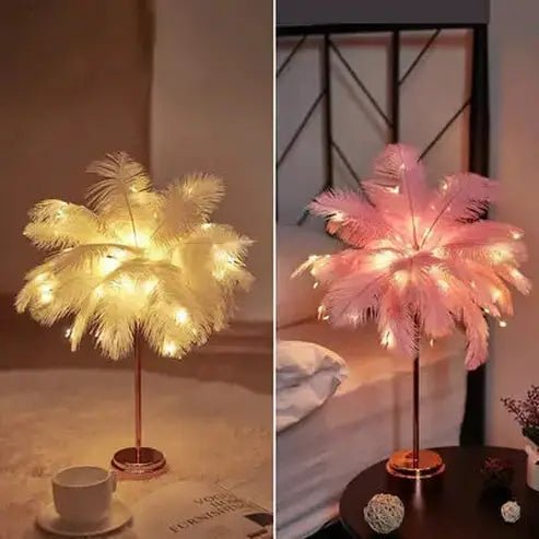 Feather Table Lamp LED Night Light for Bedroom