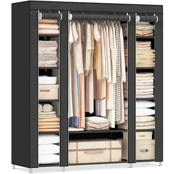 Foldable Fabric Wardrobe: 12-Compartment Bedroom Organizer