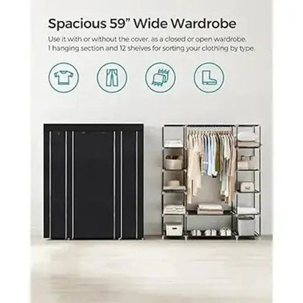 Foldable Fabric Wardrobe: 12-Compartment Bedroom Organizer