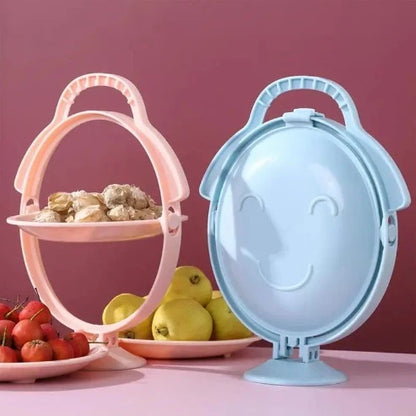 Folding Fruit Tray with Handle: Three-Partitioned Dessert Plate