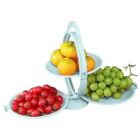 Folding Fruit Tray with Handle: Three-Partitioned Dessert Plate