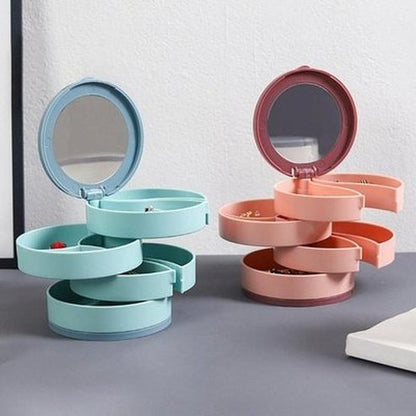 rotating plastic jewelry storage container jewelry holder earring ring box cosmetic beauty container organizer with mirror. type: household storage containers