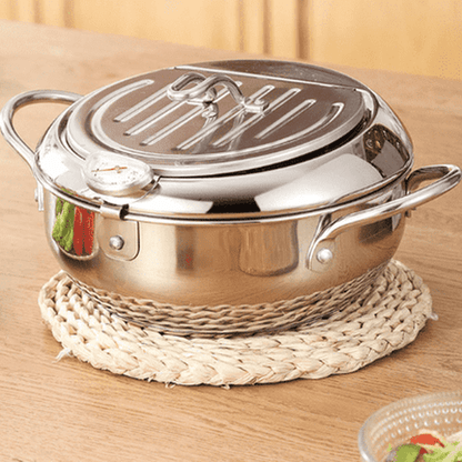 Japanese Pot with Thermometer and Lid 304 Stainless Steel Cooking Tempura Frying Pan 20 24 cm. Cookware & Bakeware: Cookware: Skillets and Frying Pans