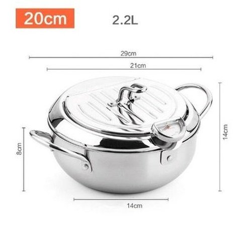 Japanese Pot with Thermometer and Lid 304 Stainless Steel Cooking Tempura Frying Pan 20 24 cm. Cookware & Bakeware: Cookware: Skillets and Frying Pans