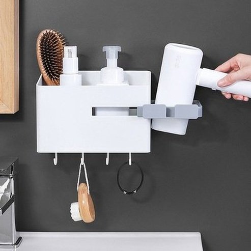Bathroom Wall Mount Retractable Hair Dryer Punch-Free Wall Mounted Drain Storage Holder Multifunctional Hair Curler Hanger. Type: Bathroom Accessory Mounts