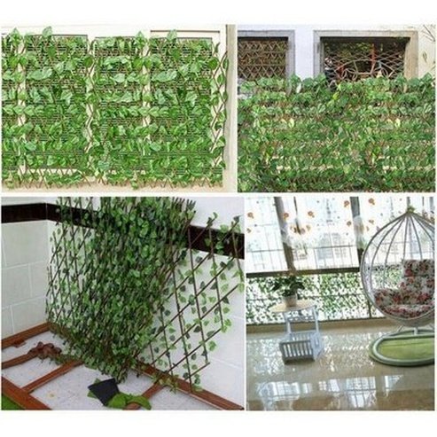 Simulation Fence Artificial Green Leaf Home Garden Decoration Wooden Telescopic Fence Climbing Frame Plants Ornament. Decor: Lawn Ornaments & Garden Sculptures