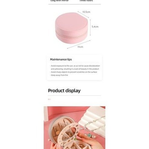 Double Layer PU Leather Portable Mirrored Jewelry Box Small Portable Pin Storage Container Travel Makeup Round Organizer Case. Household Storage Containers.