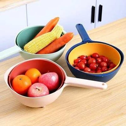 Kitchen Double Layer Plastic Drain Basket with Handle