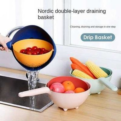 Kitchen Double Layer Plastic Drain Basket with Handle