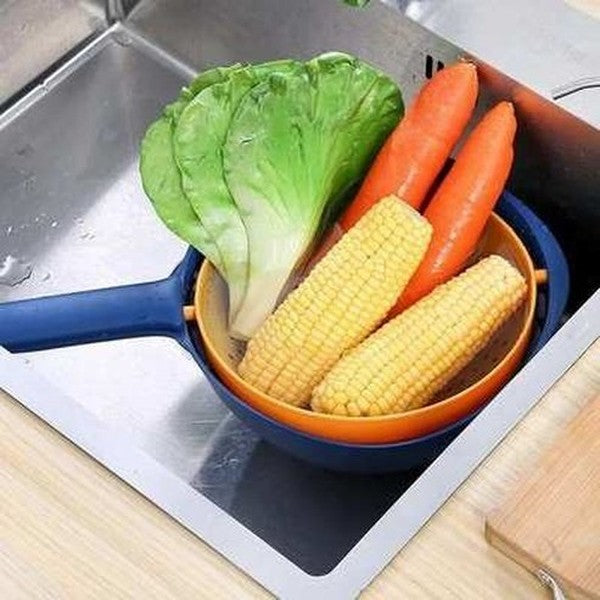 Kitchen Double Layer Plastic Drain Basket with Handle