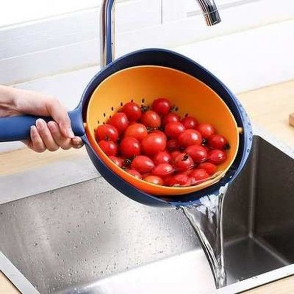 Kitchen Double Layer Plastic Drain Basket with Handle