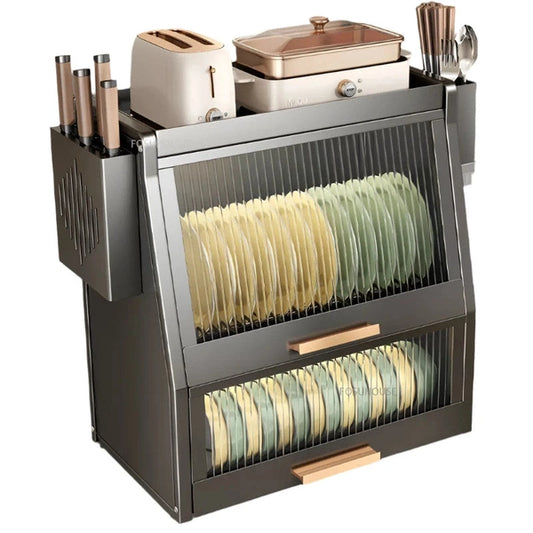 Dustproof Kitchen Cabinet with Dish Rack