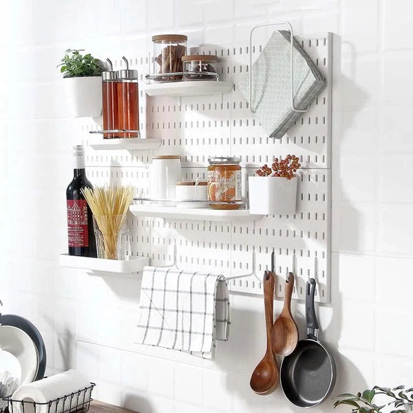 Kitchen Storage Rack Wall Mount Pegboard Combination with Hanger Hooks