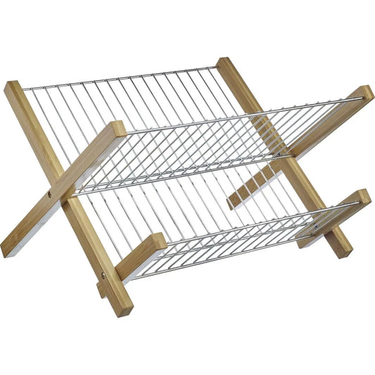 LD morphling Folding Dish-Linden, Bamboo FE, Silver/Brown, Foldable Dish Drainer