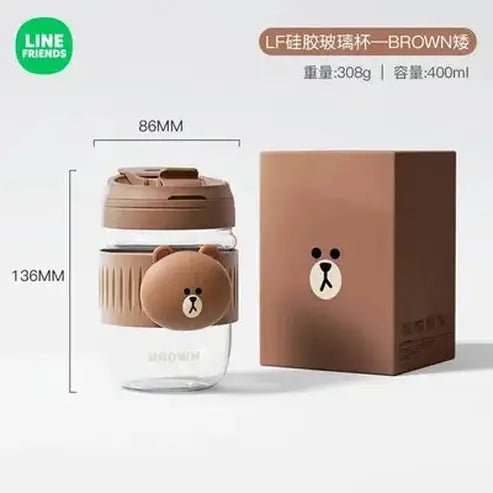 LINE FRIENDS Kawaii Anime Brown Glass Straw Cup