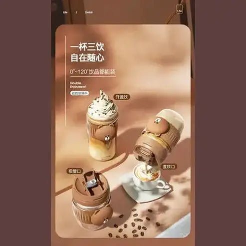 LINE FRIENDS Kawaii Anime Brown Glass Straw Cup