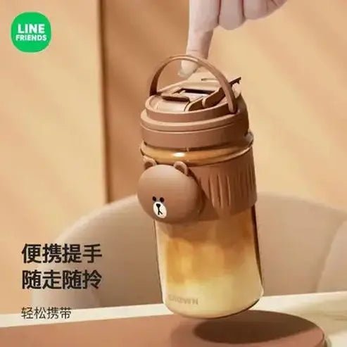 LINE FRIENDS Kawaii Anime Brown Glass Straw Cup