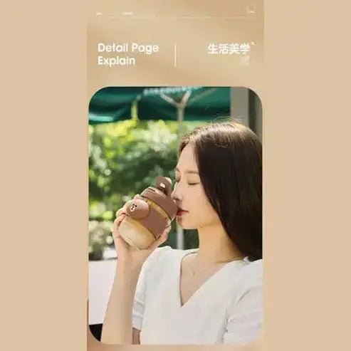 LINE FRIENDS Kawaii Anime Brown Glass Straw Cup