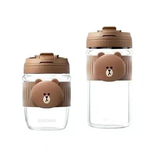 LINE FRIENDS Kawaii Anime Brown Glass Straw Cup