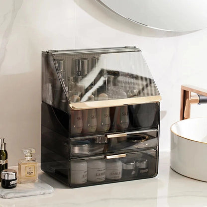 Large Capacity Skincare and Jewelry Storage Box with Drawers and Lid