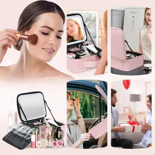 Leather LED Mirror Cosmetic Travel Case