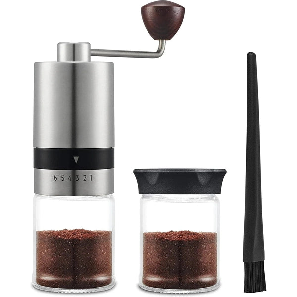 Manual Coffee Grinder - 6 Grinding Levels - Stainless Steel and Glass Coffee Grinder