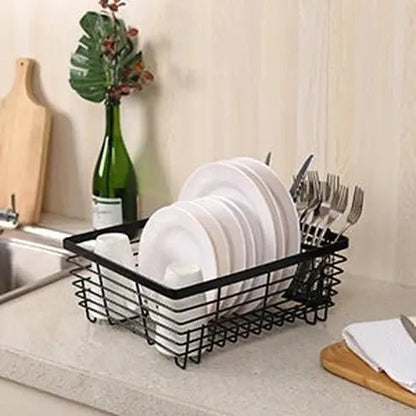 Metal Dish Drying Rack with Silverware Basket