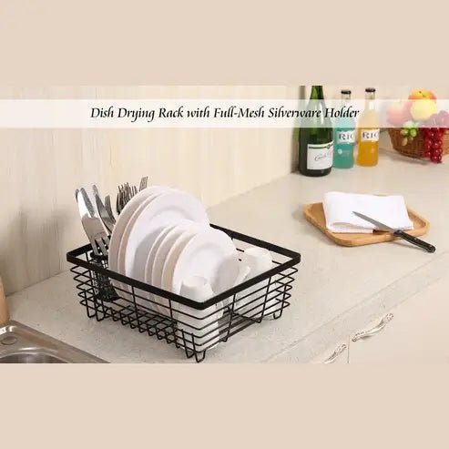 Metal Dish Drying Rack with Silverware Basket