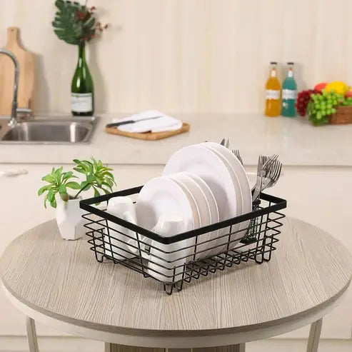 Metal Dish Drying Rack with Silverware Basket
