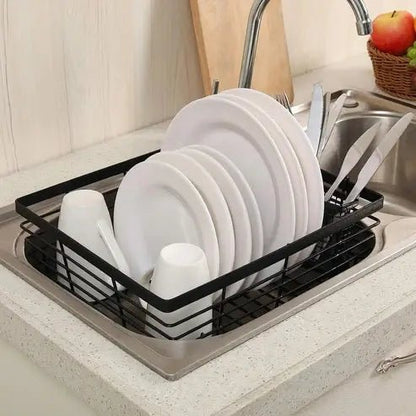 Metal Dish Drying Rack with Silverware Basket