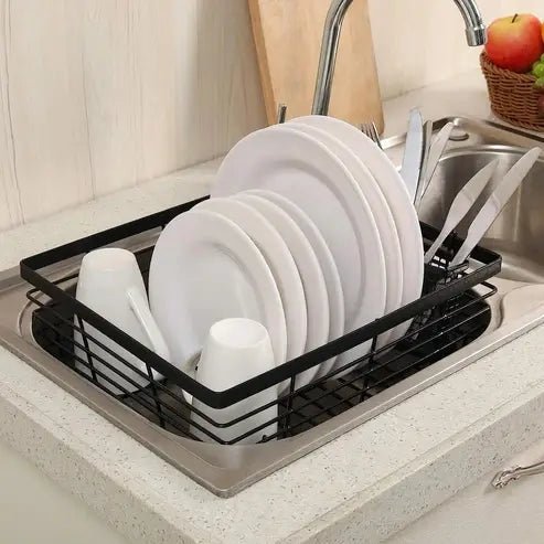 Metal Dish Drying Rack with Silverware Basket