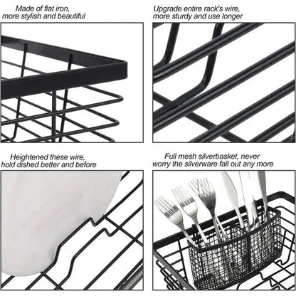Metal Dish Drying Rack with Silverware Basket