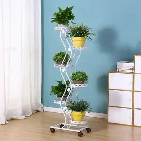 Metal Indoor Floor Standing Flower Stand with Wheels