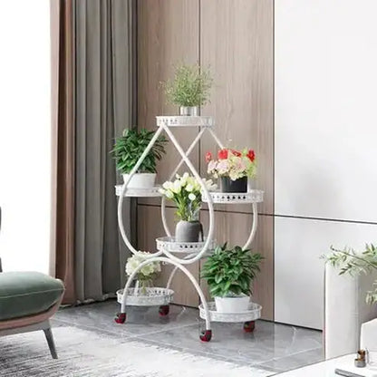 Mobile Iron Plant Stand with Heart-shaped Flower Display