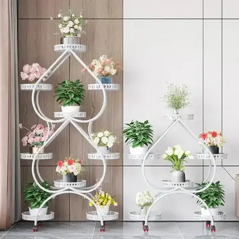 Mobile Iron Plant Stand with Heart-shaped Flower Display