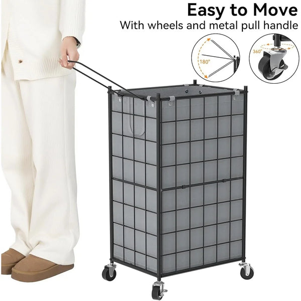 Modern Wire Laundry Hamper with Wheels – Stylish 100L Rolling Basket with Canvas Liner