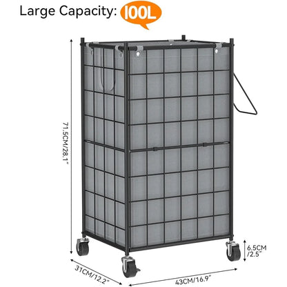 Modern Wire Laundry Hamper with Wheels – Stylish 100L Rolling Basket with Canvas Liner