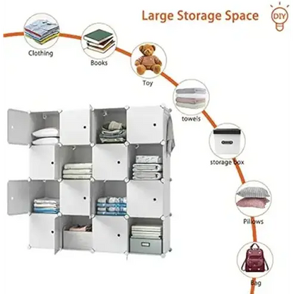 Modular Wardrobe Storage System with 16 Cubes