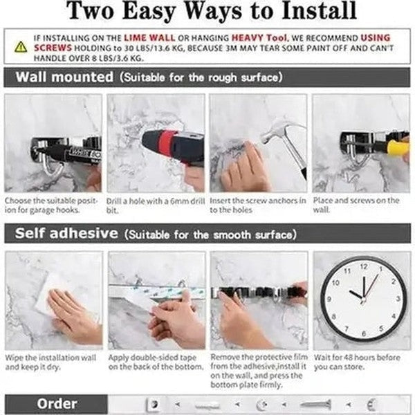 Mop Broom Holder Wall Mount with 5 Racks and 4 Hooks