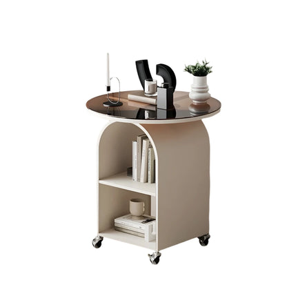 Movable Circular Bedside Table – Modern Side Table with Tempered Glass