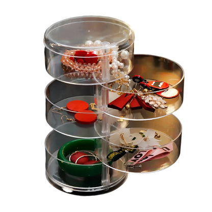 Multi-Layer Rotating Transparent Round Jewelry Box for Earrings, Studs, Necklaces