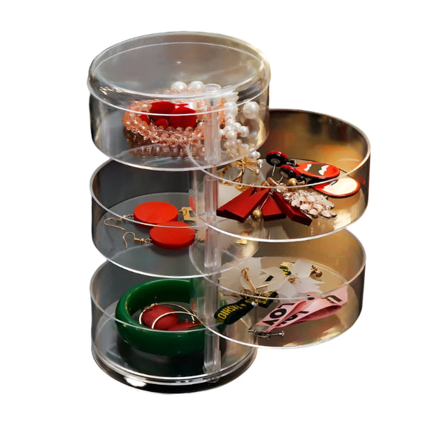 Multi-Layer Rotating Transparent Round Jewelry Box for Earrings, Studs, Necklaces