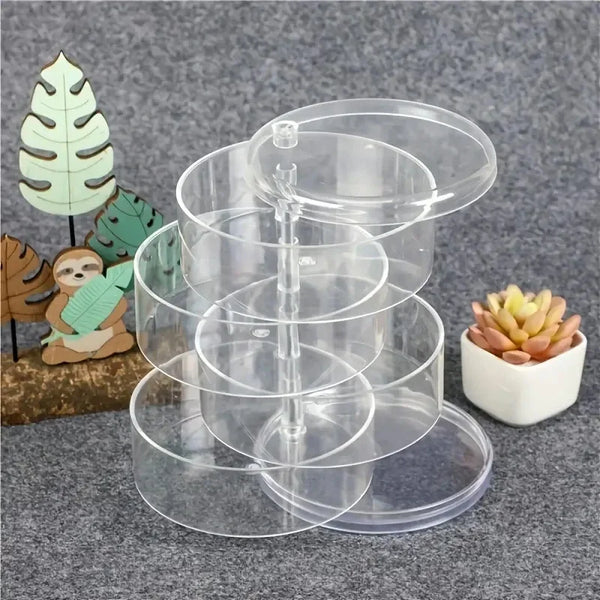 Multi-Layer Rotating Transparent Round Jewelry Box for Earrings, Studs, Necklaces