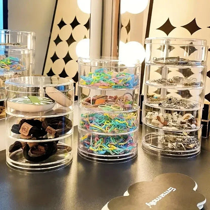 Multi-Layer Rotating Transparent Round Jewelry Box for Earrings, Studs, Necklaces