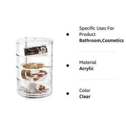 Multi-Layer Rotating Transparent Round Jewelry Box for Earrings, Studs, Necklaces