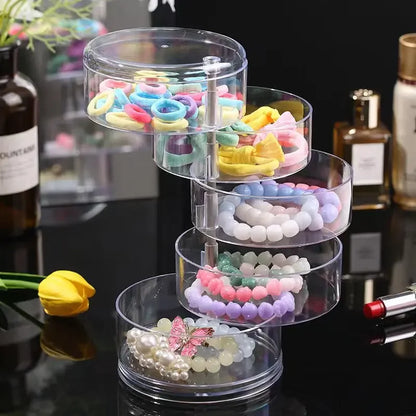 Multi-Layer Rotating Transparent Round Jewelry Box for Earrings, Studs, Necklaces